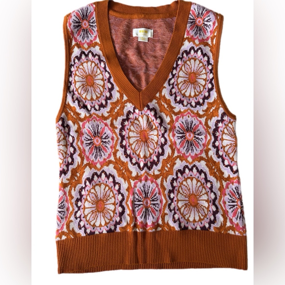 Maeve by Anthropologie Jacquard Sweater Vest Honey size small - Picture 8 of 16